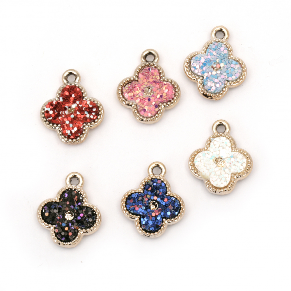 CCB Flower Pendant with Brocade, 24x20x4.5 mm, Hole: 3 mm, MIX -5 pieces