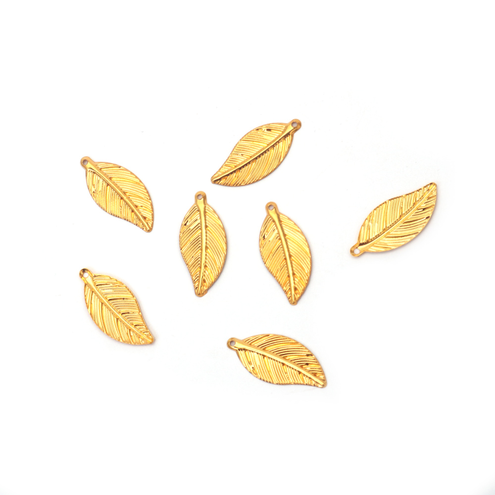 Kovinski obeski v obliki lista, zlate barve, 11,5 x 25 mm, paket 20 kosov – idealno za izdelavo nakita in ustvarjalne projekte