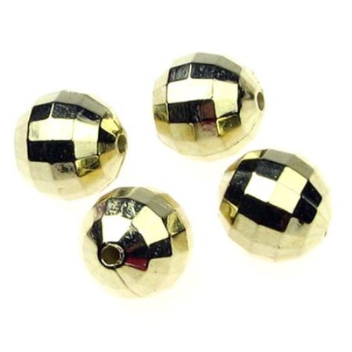 CCB Faceted Ball  Bead for Handmade Jewelry and Decoration, 12 mm, Hole: 2 mm, Gold -10 pieces -10 grams