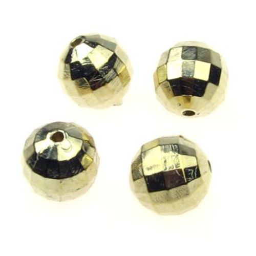 CCB Faceted Ball  Bead, 14 mm, Hole: 2 mm, Gold - 8 pieces -11 grams