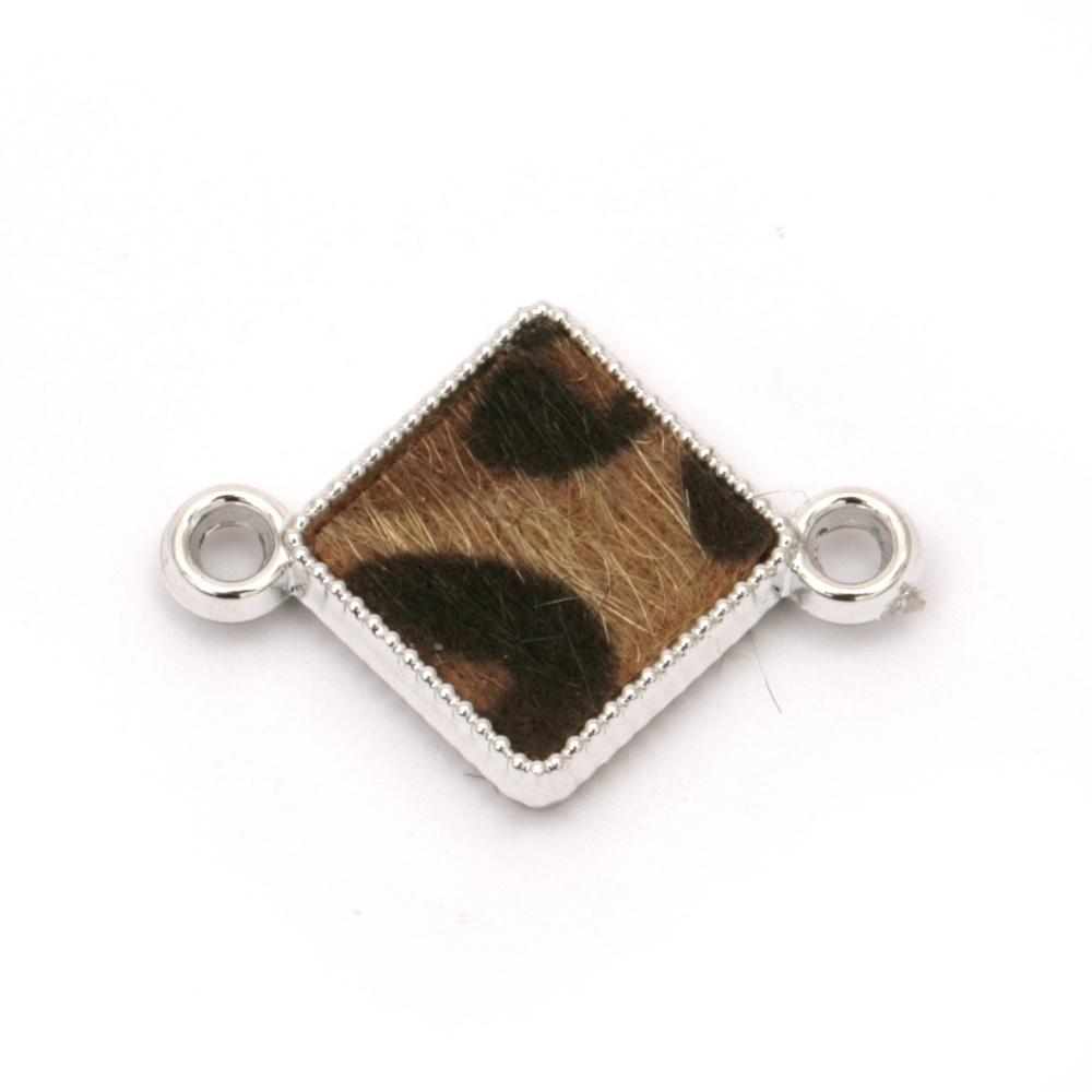 CCB Link Bead for DYI Jewelry Accessories / Rhombus with Textile Decoration, 28x20x4 mm, Hole: 3 mm -5 pieces