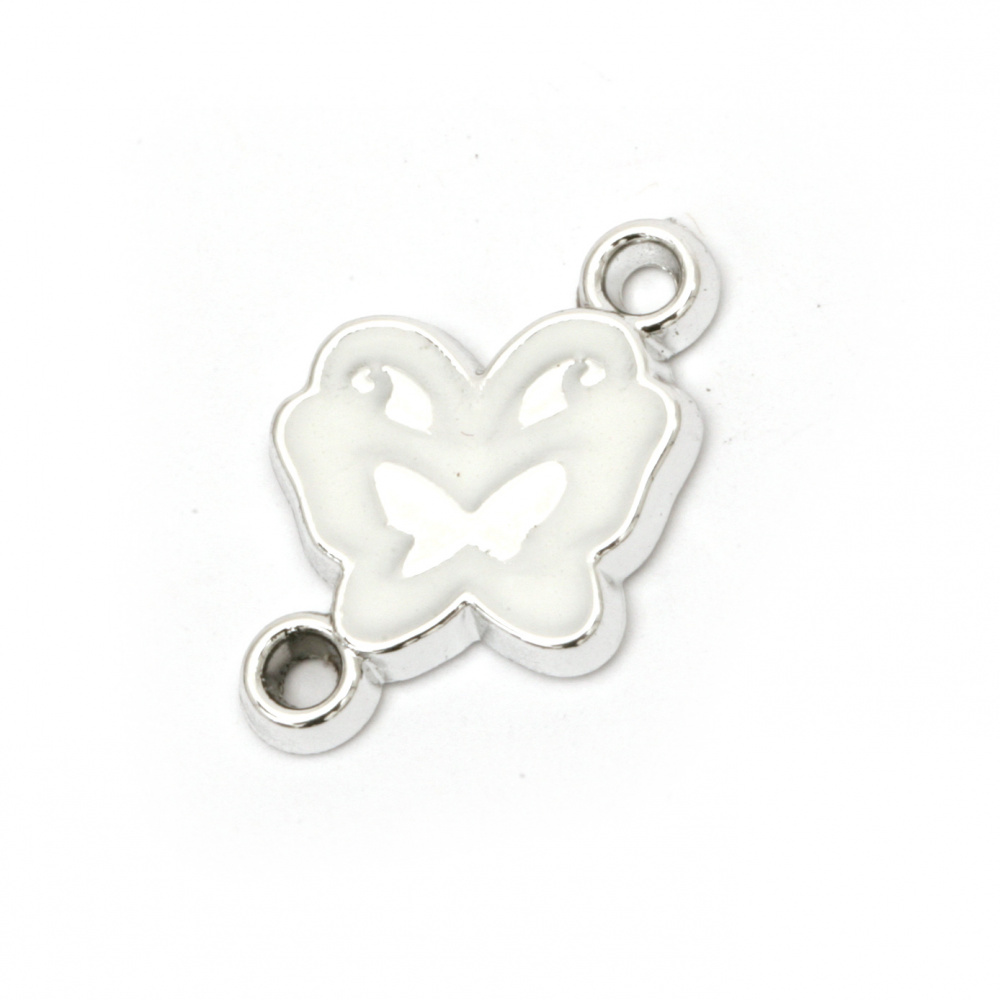 CCB Connecting Element /  Butterfly, 23x16x2.5 mm, Hole: 2.5 mm, Silver with White -10 pieces