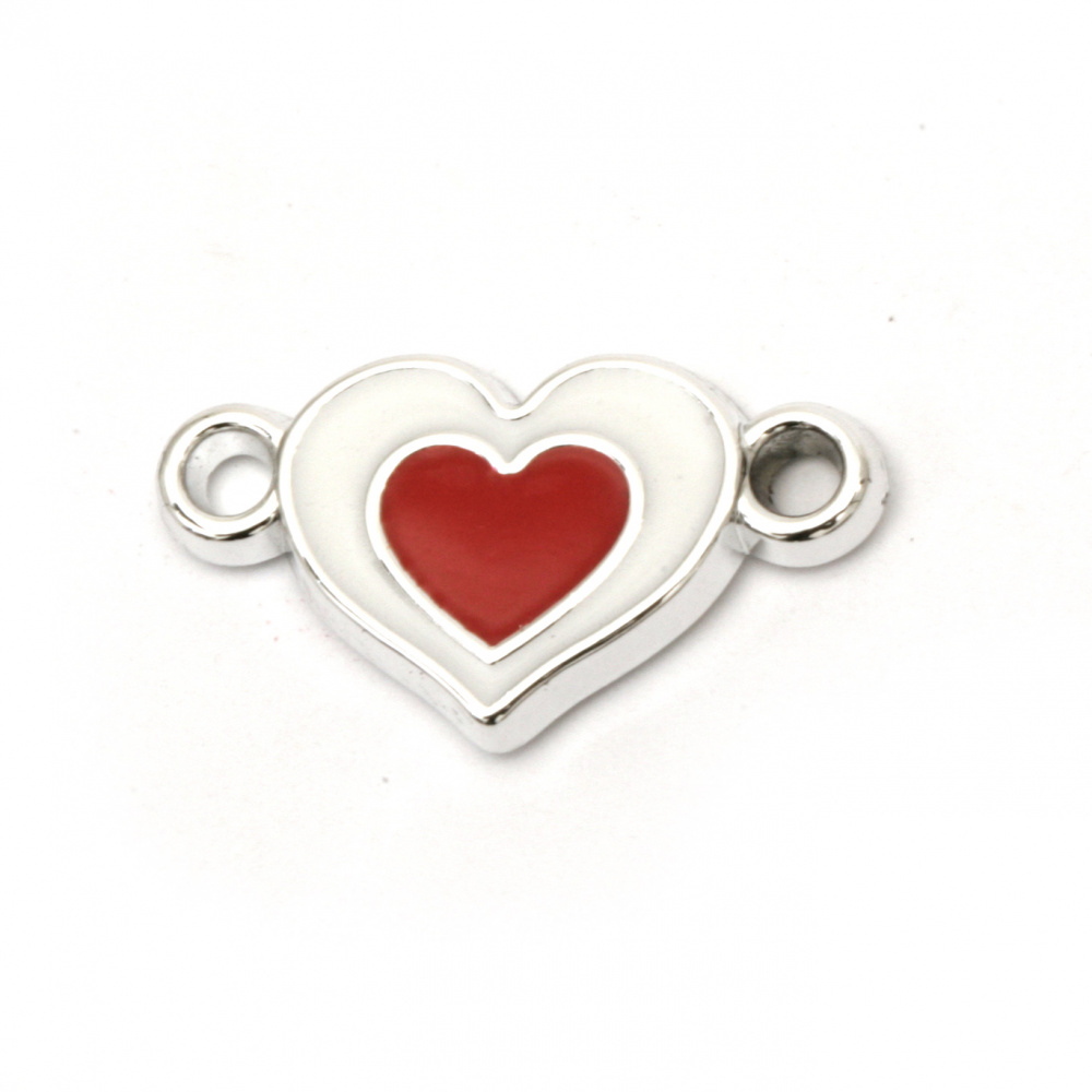 CCB Heart Link Bead, 24x13.5x3, Hole: 2.5 mm, White and Red -5 pieces