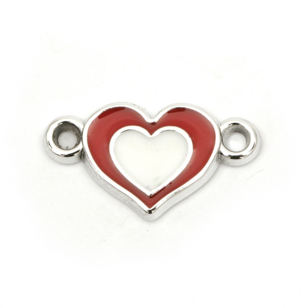 CCB Heart Link Bead, 24x13.5x3 mm, Hole: 2.5 mm, Red and White -5 pieces