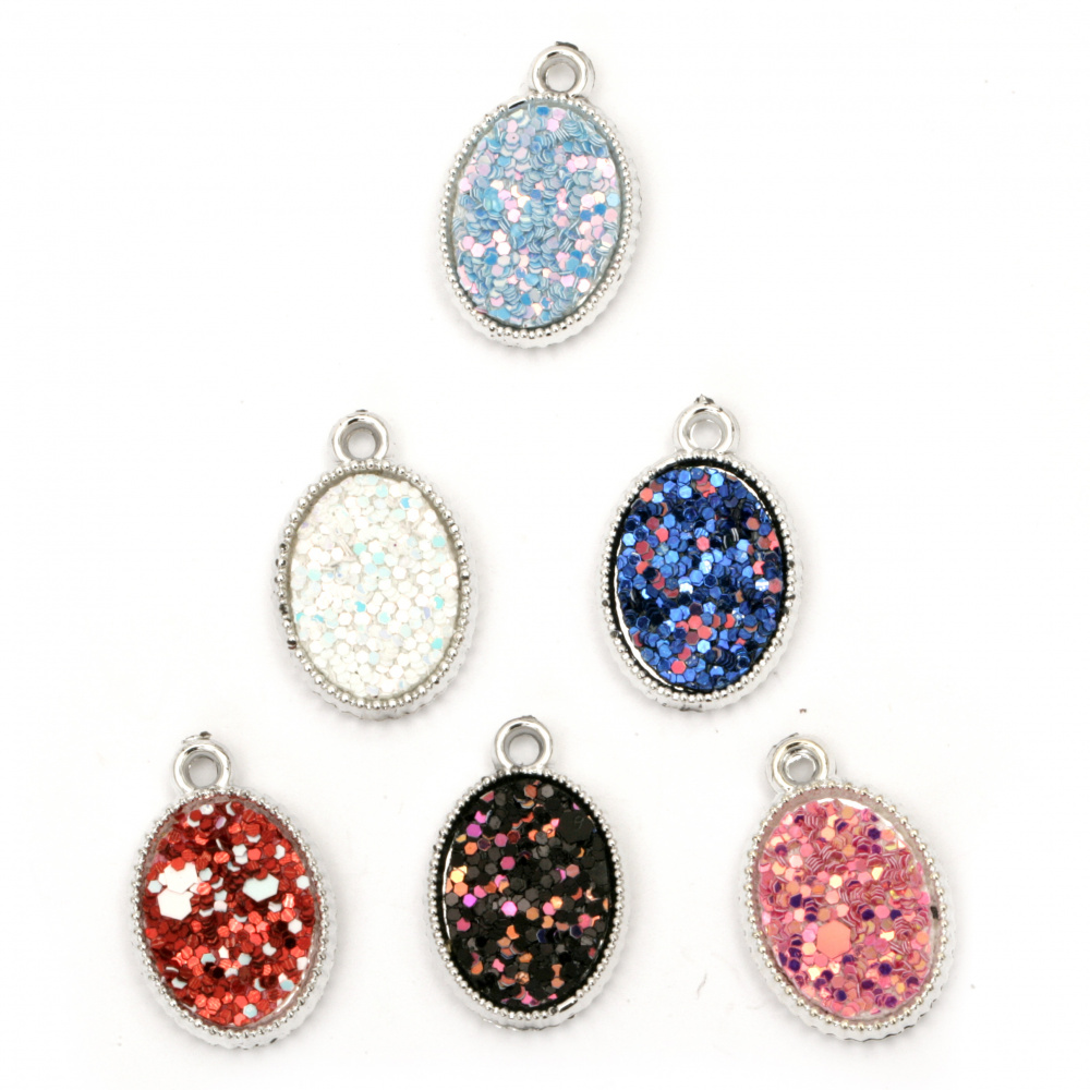 CCB Oval Pendant with Brocade for DYI Necklace Making, 25x16.5x4 mm, Hole: 3 mm, MIX -5 pieces