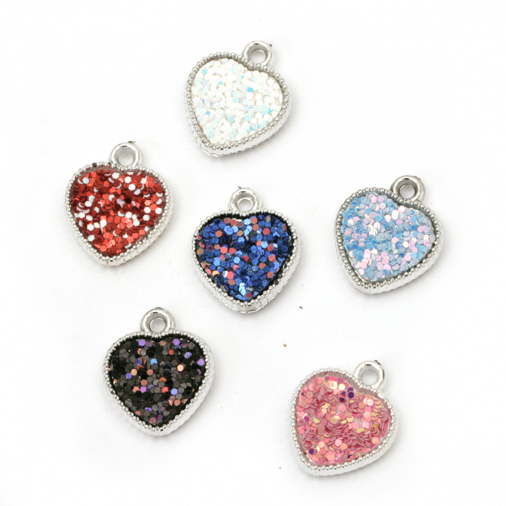 CCB Heart Pendant with Brocade for Jewelry Accessories, 21x17.5x4 mm, Hole: 3 mm, MIX -5 pieces