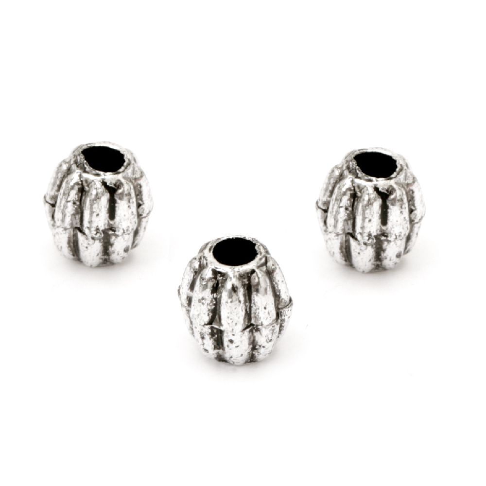 Plastic Bead with Metal Coating / Barrel, 10x9 mm, Hole: 3 mm, Old Silver -50 grams ~ 170 pieces
