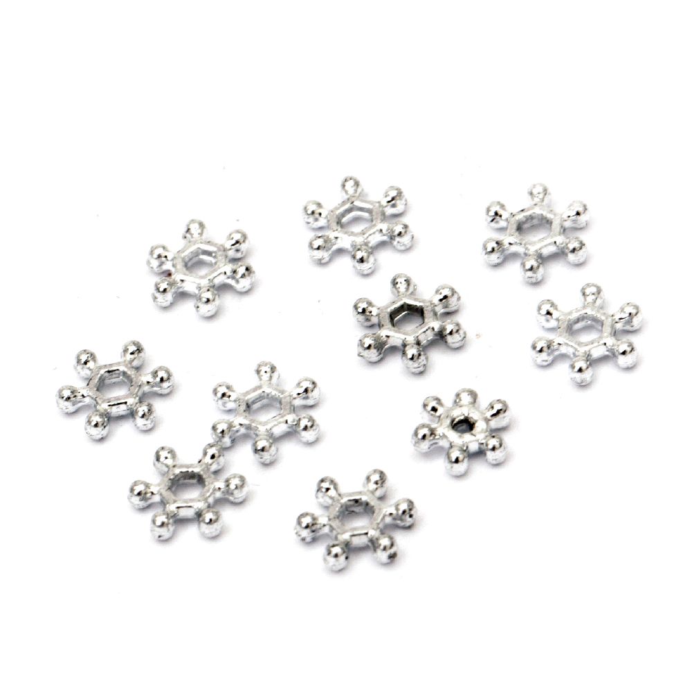 Plastic Bead with Metal Coating / Snowflake, 7x1.5 mm, Hole: 2 mm, Silver -50 grams