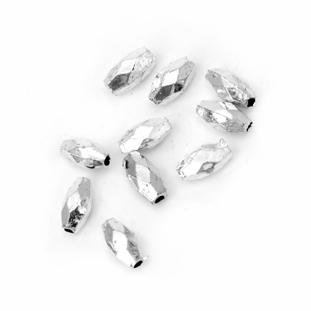 Faceted Plastic Tube Bead with Metal Coating, 8x4 mm, Hole: 1 mm, Silver -50 grams ~ 740 pieces