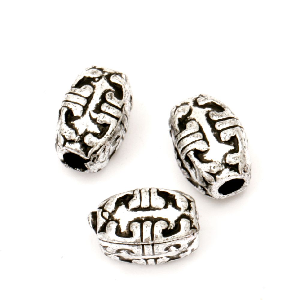 Plastic Cylinder Bead with Metal Coating, 13.5x9 mm, Hole: 4 mm, Old Silver -50 grams ± 65 pieces