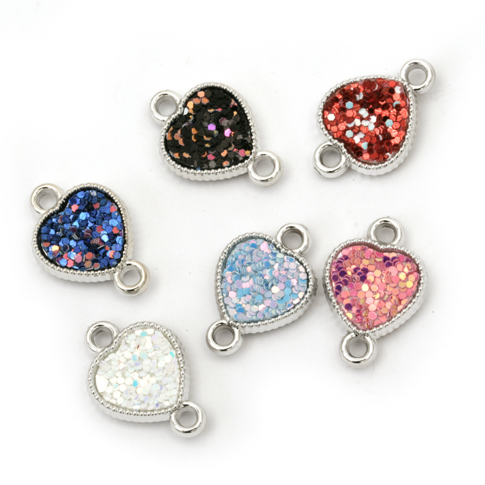 CCB Link Charm / Heart with Brocade, 22x15x4 mm, Hole: 3 mm, MIX -5 pieces