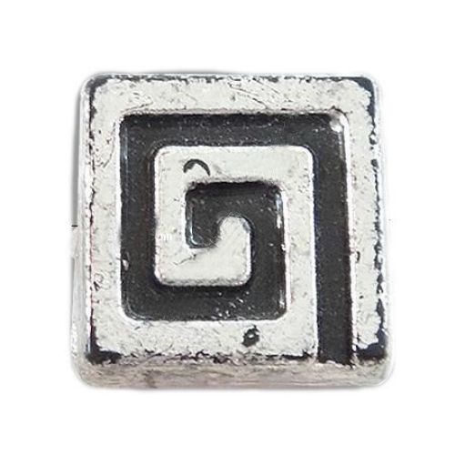 Metallized Plastic Bead / Square with Spiral Ornament, 8x8x3.5 mm, Hole: 1 mm, Old Silver -20 grams ~ 110 pieces