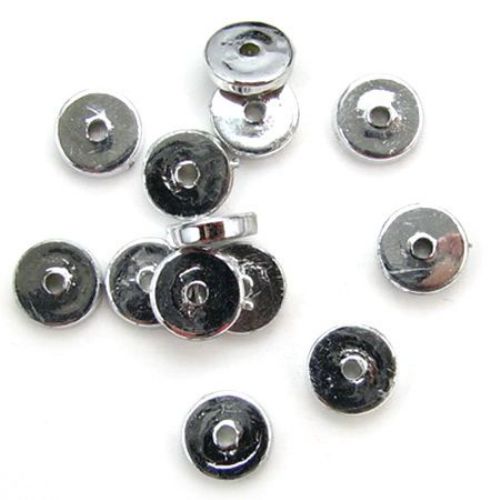 Plastic Metallized Washer Beads, 8x2 mm, Hole: 1 mm, Silver -50 grams ~ 450 pieces