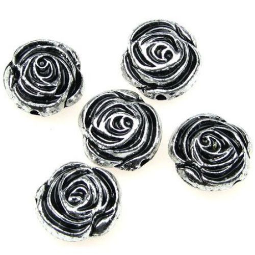 Metallized Plastic Rose Bead, 8x17 mm, Hole: 1-2 mm, Old Silver -50 grams ~ 43 pieces