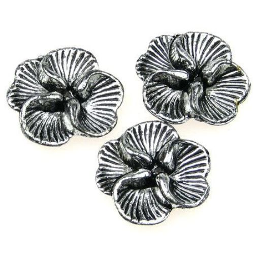 Metallized Plastic Engraved Flower  Bead, 20 mm, Hole: 1 mm, Old Silver  -50 grams