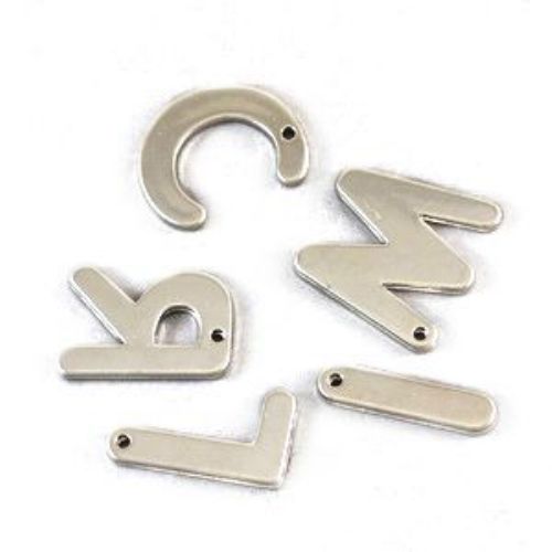 Pendant letters 25x6x2 mm hole 2 mm silver metallized -20 grams