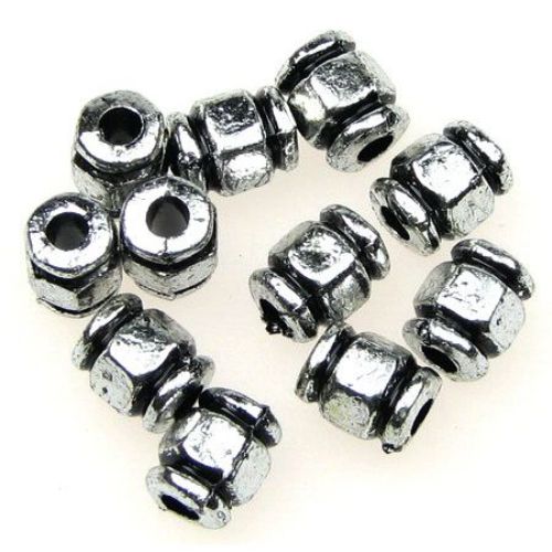 Plastic Bead with Metal Coating / Cylinder, 8x6 mm, Hole: 2.5 mm, Silver -50 grams ~ 280 pieces