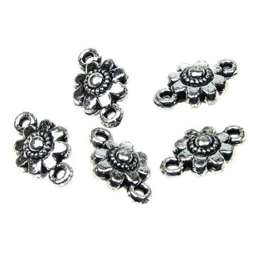 Metallized Plastic Connector Bead / Flower, 15x10x6 mm, Hole: 1.5 mm, Old Silver -50 grams ~ 175 pieces