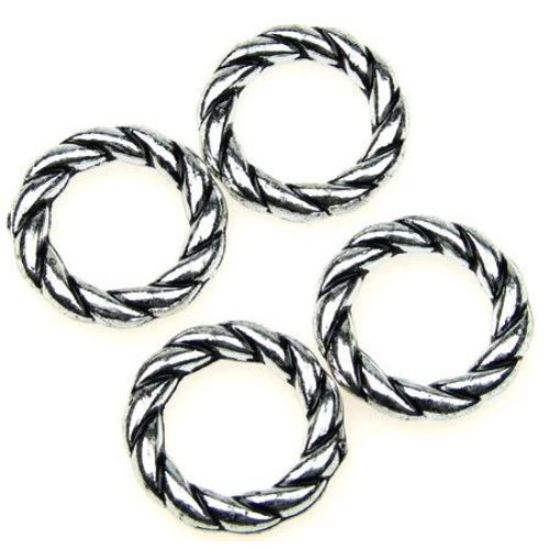 Metallized Plastic Twisted Ring, Old Silver Imitation, 4x24 mm -50 grams