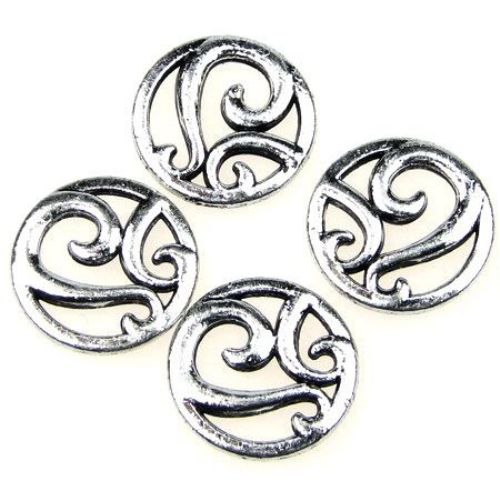 Metallized Openwork Round Bead, Connecting Element, 2x20 mm, Silver -50 grams ~ 100 pieces