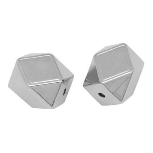 CCB Polygon Bead, 19x16x16 mm, Hole: 3 mm, Silver -5 pieces