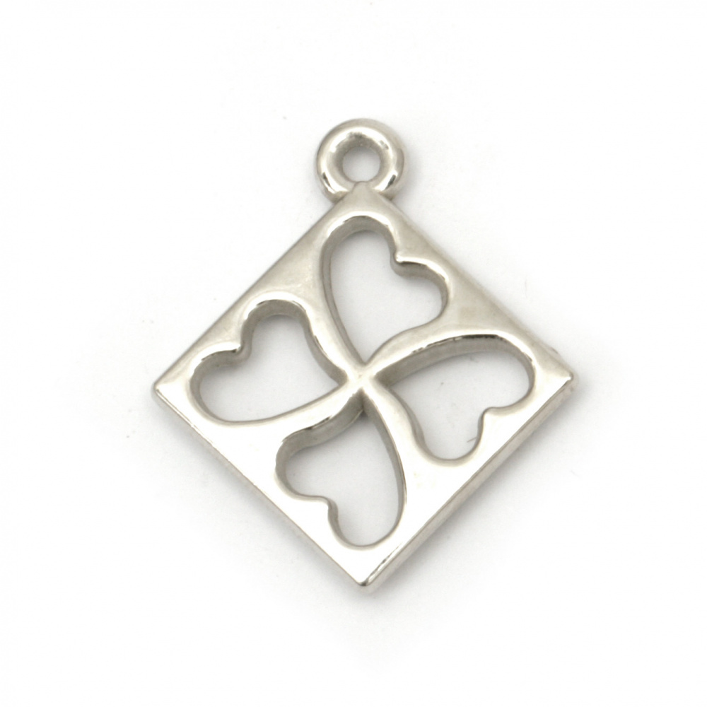 CCB  Square Pendant with Hearts,  32x27x4 mm, Hole: 2.5 mm, Silver -10 pieces