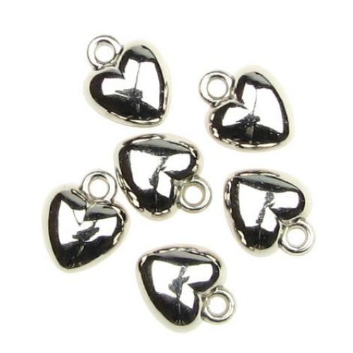 CCB Heart Pendant, 12x10x6 mm, Hole: 2 mm, Silver -50 pieces