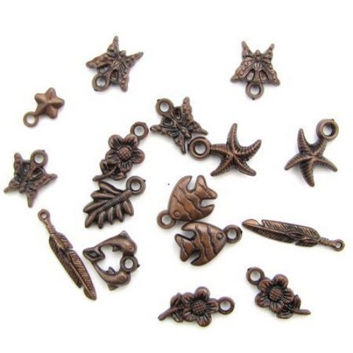 ASSORTED Plastic Pendants with Metal Coating, Antique Copper Imitation -50 grams