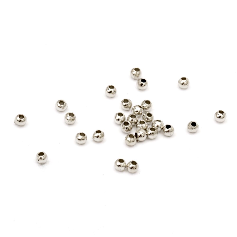 CCB Ball Bead, Metallized Spacer Bead, 3 mm, Hole: 1 mm, Silver -20 grams ± 1360 pieces