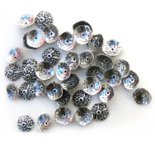 Metallized Plastic Bead Caps, Old Silver Imitation Cap, 14 mm -50 grams