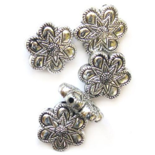 Plastic Engraved Flower Bead with Metal Finish, Silver Imitation, 25 mm -50 grams