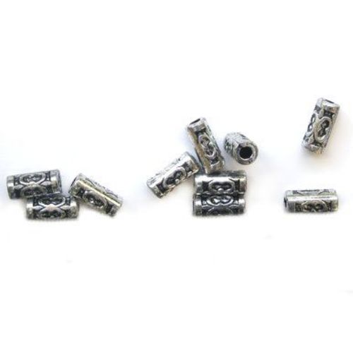 Metallized Plastic Cylinder Bead,  6x13x2.5 mm, Old Silver -50 grams