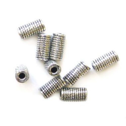 Metallized Plastic Cylinder Bead, 6x12x2.5 mm, Hole: 3 mm, Old Silver -50 grams ~ 205 pieces