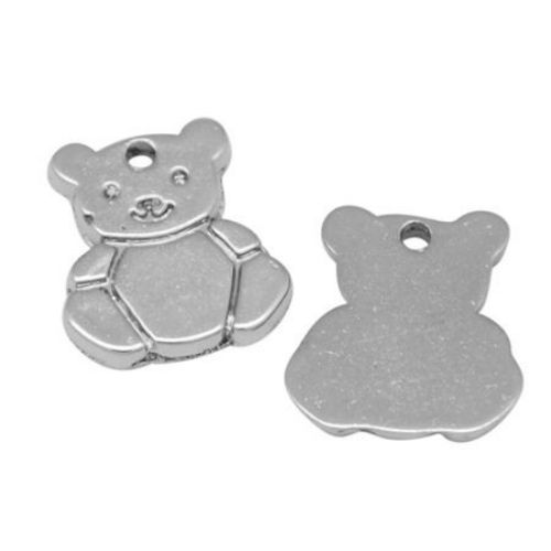 CCB Teddy-bear Pendant, 13x12x2 mm, Hole: 2 mm, Silver -50 pieces
