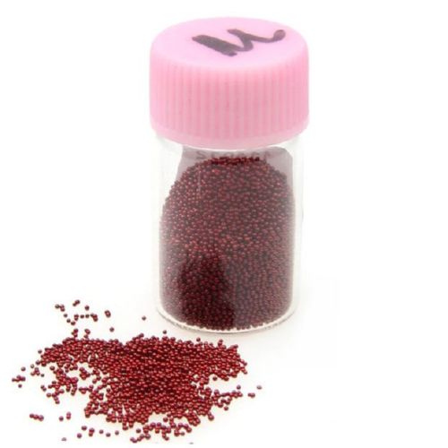 Tiny glass decorative beads, solid balls 0.6-0.8mm red color - 10g