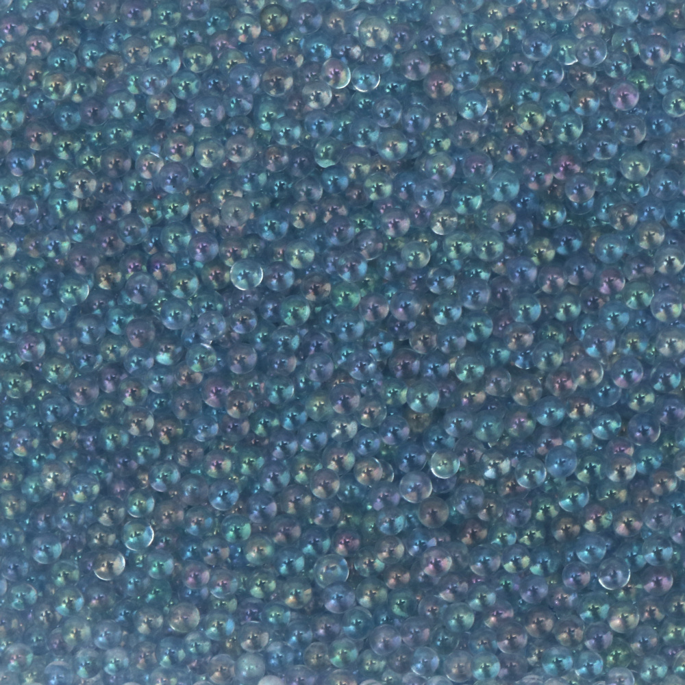 Glass Beads, 3~3.5 mm, Decorative, Transparent Rainbow, Blue - 50 grams