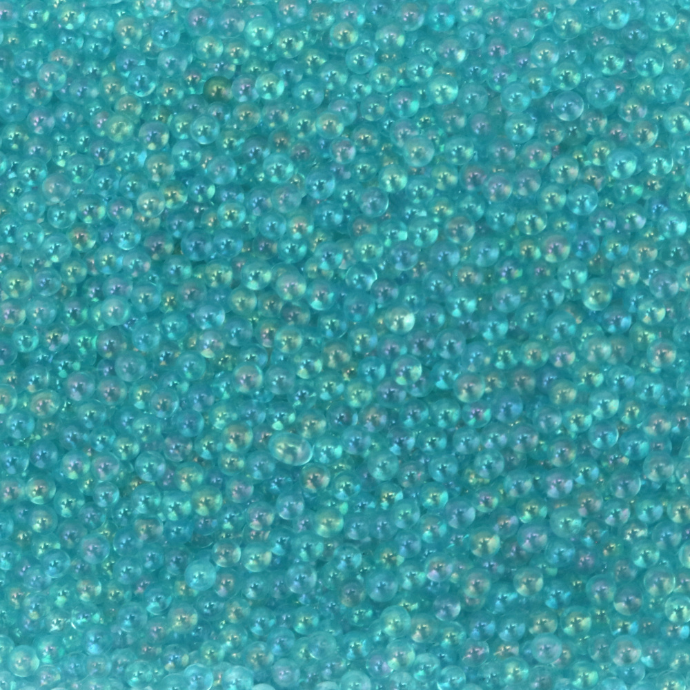 Glass Beads, 3~3.5 mm, Decorative, Transparent Rainbow, Blue-Green - 50 grams