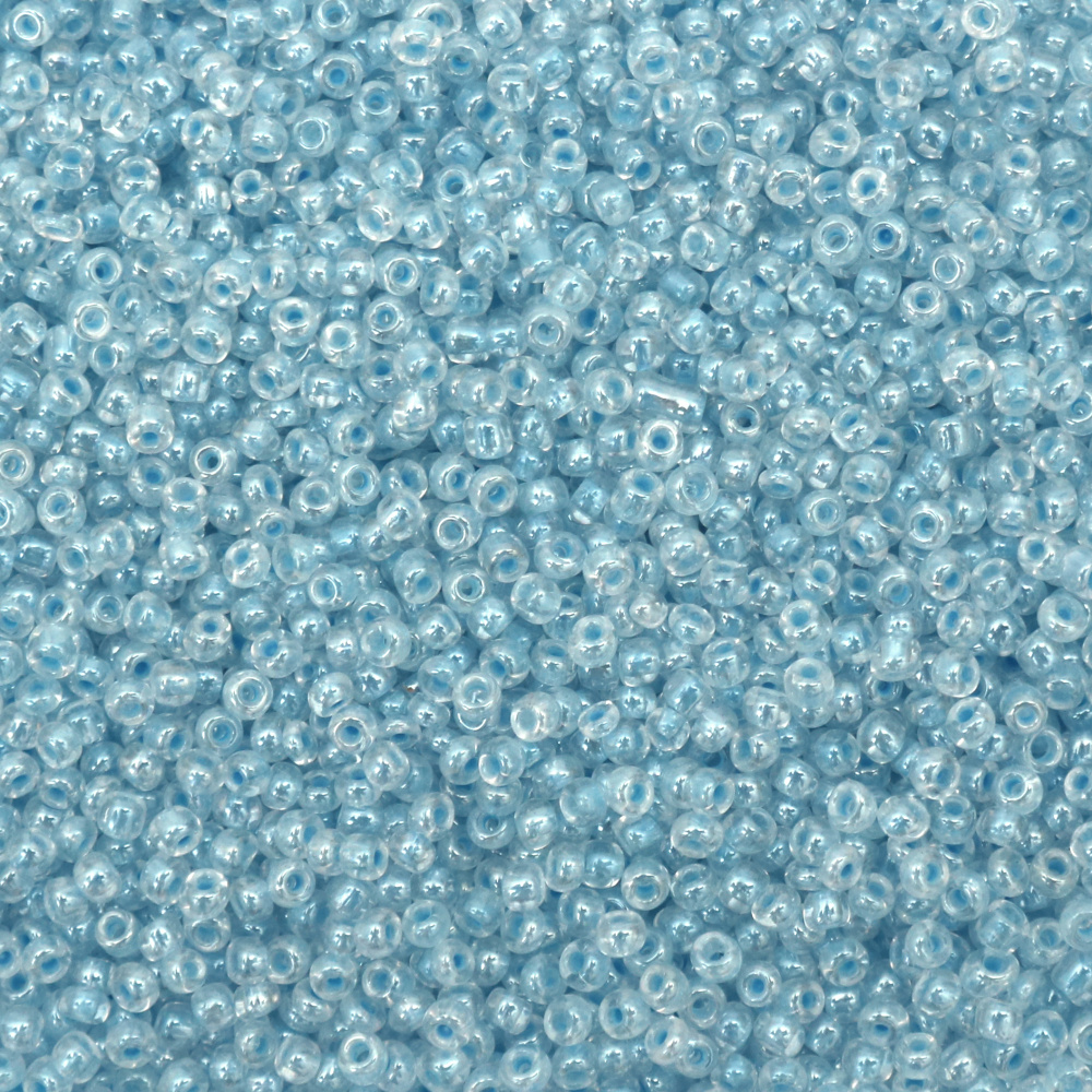 Glass Beads, 3 mm, Transparent with Glow-in-the-Dark Light Blue Thread - 50 grams