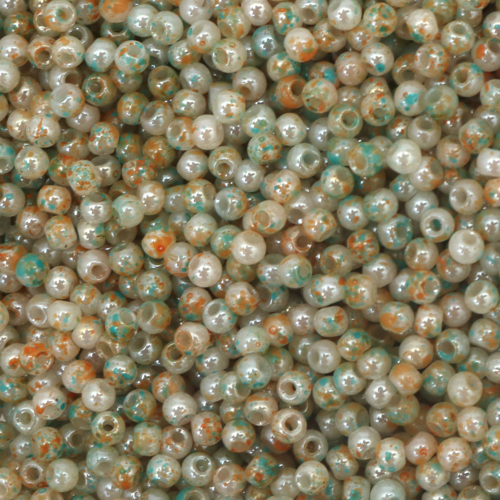 Mărgele tip ceh PRECIOSA Rocailles gaură 4 mm 1 mm perlat translucid culoare portocaliu-verde melange -10 grame ~160 buc