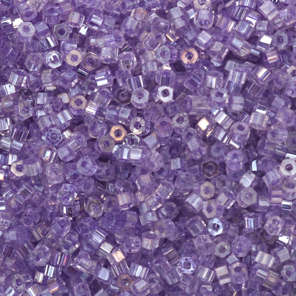 Mărgele tip Cehă PRECIOSA 2 tăieturi cilindru scurt hexagon 4x2,5 mm gaură 1,5 mm lustruit la foc culoare transparentă lavandă -10 grame ~150 buc
