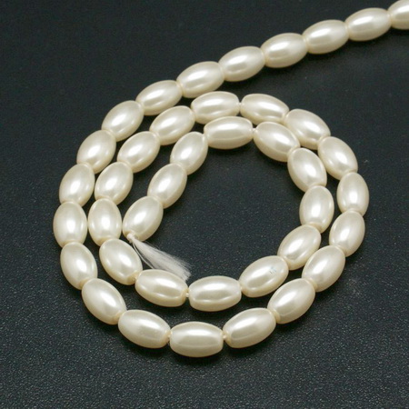 String Glass Oval Beads with Pearl Coating, 6x4 mm, Hole: 1 mm, White ± 66 pieces