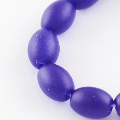 Matte rubber glass oval beads for handmade necklace jewelry making 9x6x6 mm hole 1 mm blue ~ 80 cm ~ 100 pieces