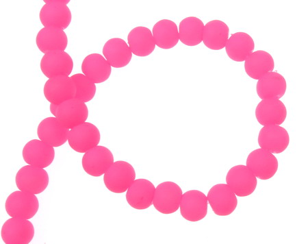 String Glass Round Beads with Neon Rubber Coating, 6mm, Hole: 1mm, Pink ~ 80cm ~ 135 pieces