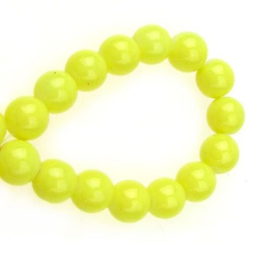 Glass beads strands for jewelry making, dense ball 8 mm solid yellow - 80 cm ~ 115 pieces