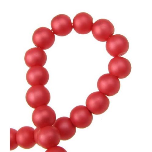 String Glass Round Beads with Pearl Coating, 8mm, Hole: 1 ~ 1.5 mm, Frosted Red ~ 80cm ~ 106 pieces