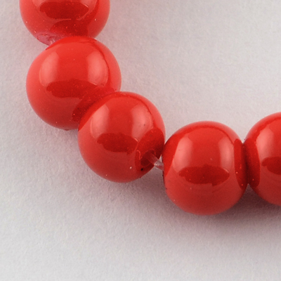Наниз мъниста стъкло топче 8 мм дупка 1.3~1.6 мм червено светло ~80 см ~100 броя
