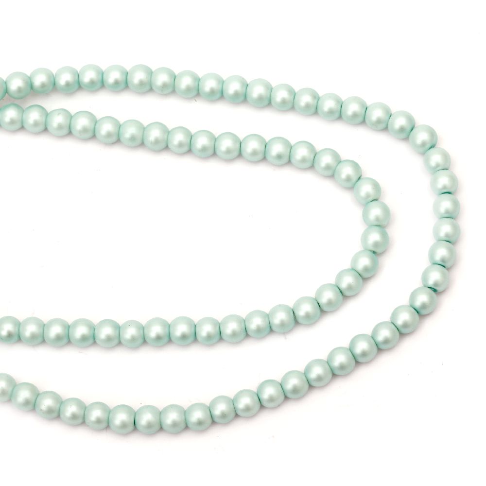 String dyed color glass imitation pearls, round beads for DIY necklaces, bracelets and garment accessories 8 mm hole 1 mm frosted blue ~ 80 cm ~ 100 pieces