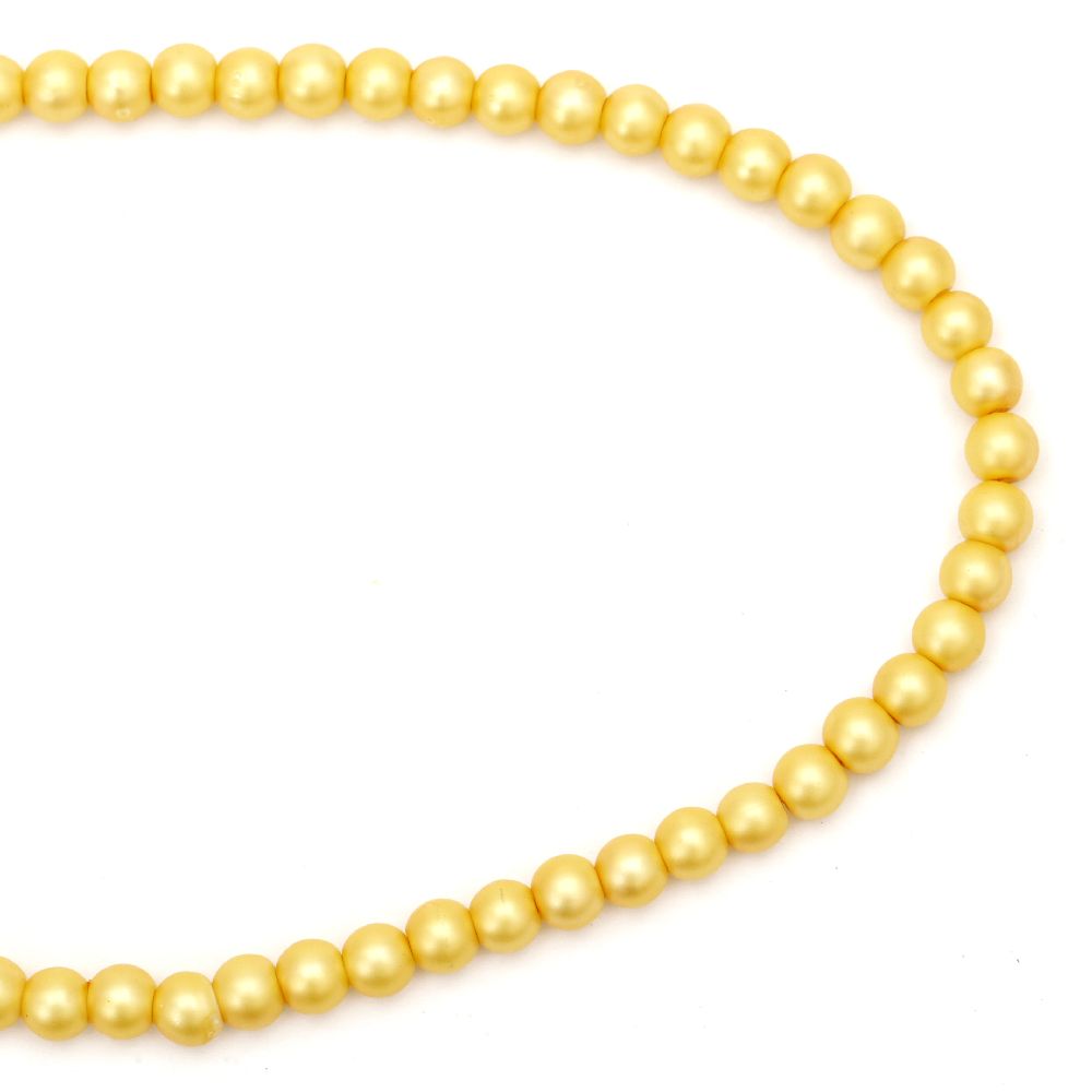 Glossy pearl glass beads strand, ball form for DIY dress decoration, gifts and other crafts 8 mm hole 1 mm frosted yellow dark ~ 80 cm ~ 100 pieces