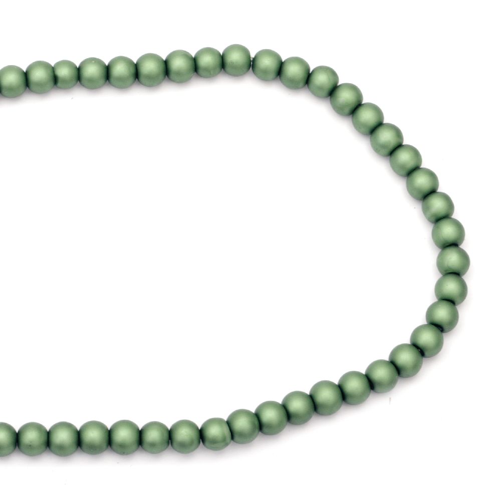 Pearl glass beads  strands, glossy balls for jewelry necklace craft making 8 mm, hole 1.5 mm, matt green - 80 cm, approx 106 pieces