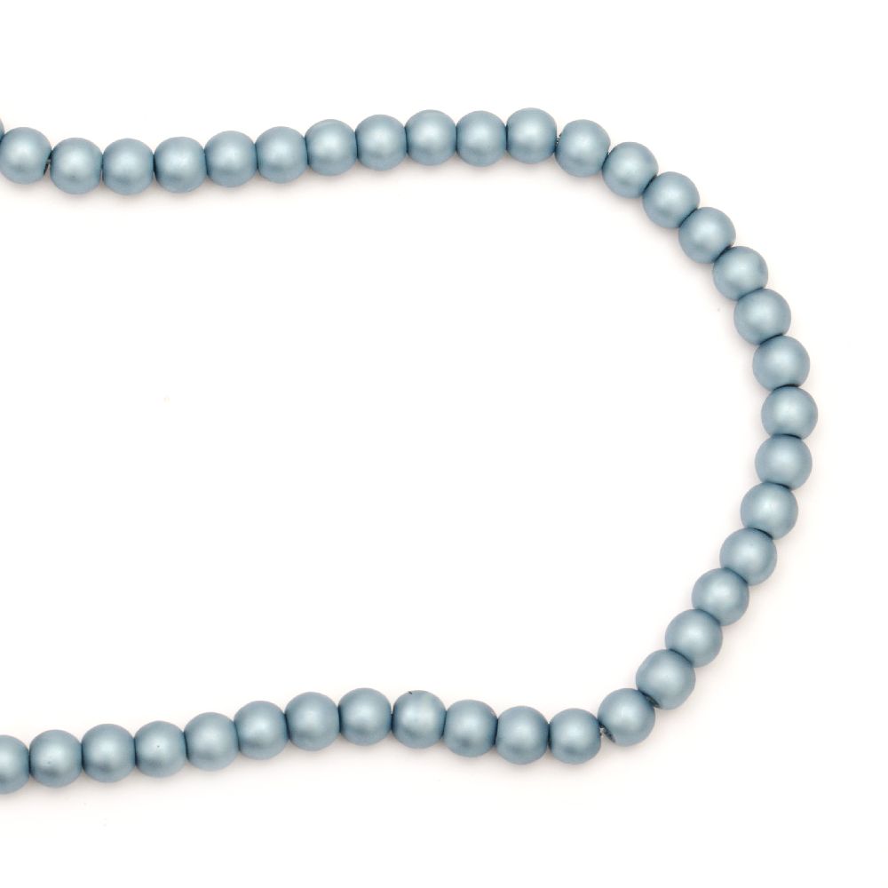Наниз мъниста стъкло перла 8 мм дупка 1.5 мм матирана синя ±80 см ±106 броя